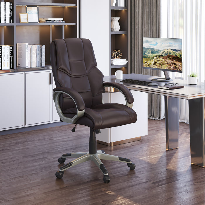 High-Back Home Office Chair - Comfortable Faux Leather Computer Desk Seat with Adjustable Height and Rocking Feature - Ideal for Extended Work Sessions