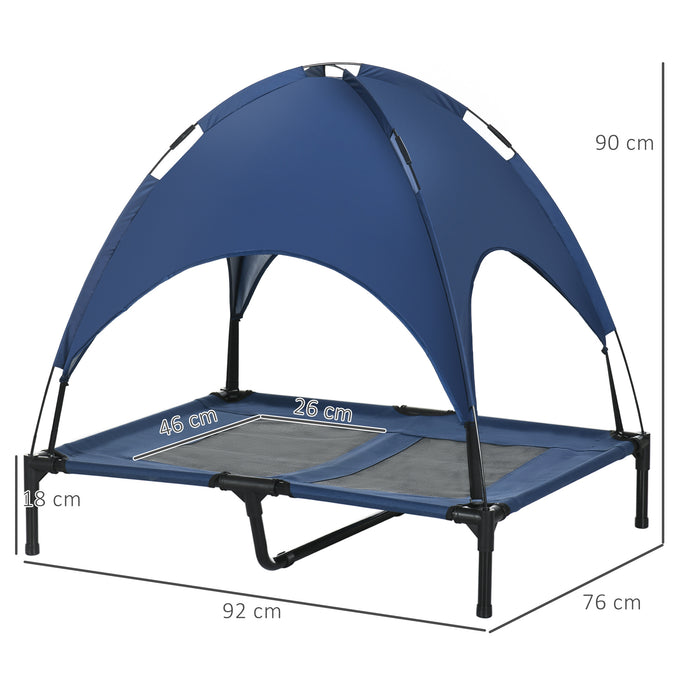 Elevated Pet Cot for Large Dogs - Sturdy Raised Dog Bed with Waterproof Fabric and Breathable Mesh - Blue Outdoor Lounger with UV Protective Canopy, 92x76x90cm