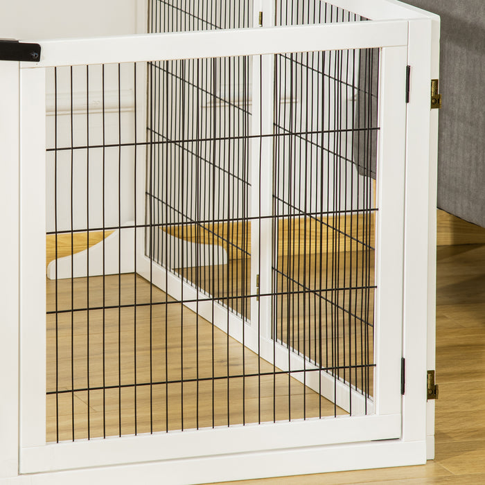 Freestanding Wooden Pet Gate - 6-Panel Foldable Dog Safety Fence with Support Feet for Doorways and Stairs - Ideal for Small & Medium Dogs, White