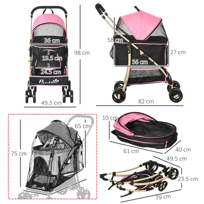 3-in-1 Detachable Pet Stroller - Foldable Cat/Dog Pushchair with Rain Cover, Universal Wheels, Brake, Canopy & Basket - Ideal for Pet Transport & Outdoor Travel