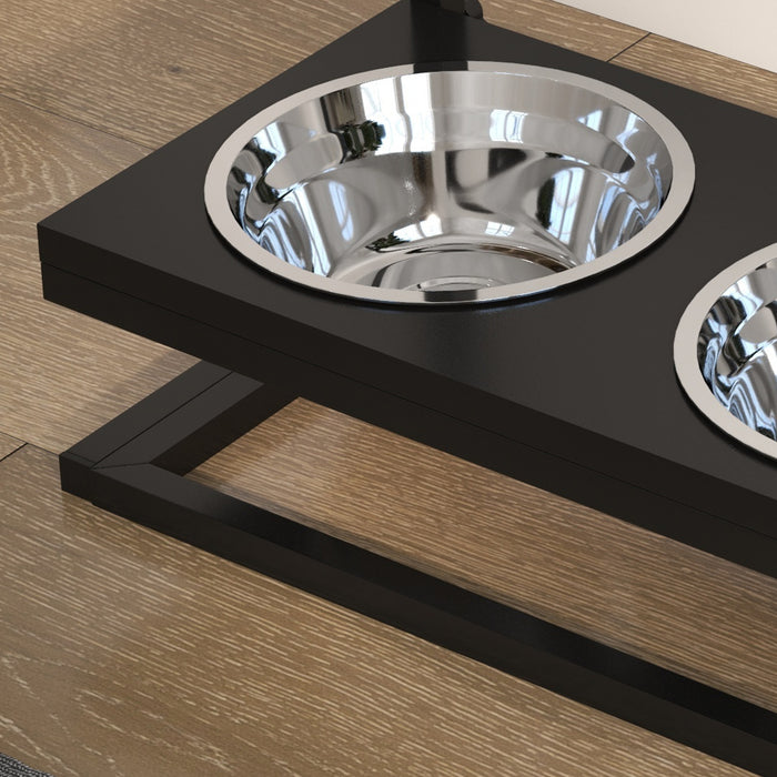 Elevated Pet Feeding Bowls with Stand - Adjustable Height for Small to Large Dogs, Sturdy Design - Black Comfort Dining Solution for Your Canine