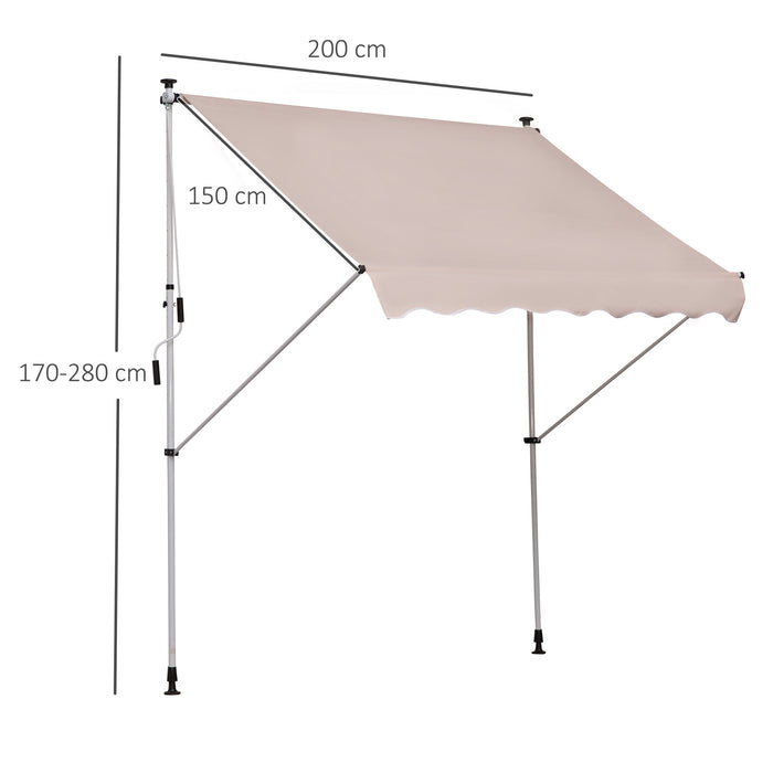 Manual Garden Patio Awning Canopy - 2x1.5m Sun Shade Shelter with Adjustable Aluminium Frame, Beige - Ideal for Outdoor Relaxation and UV Protection