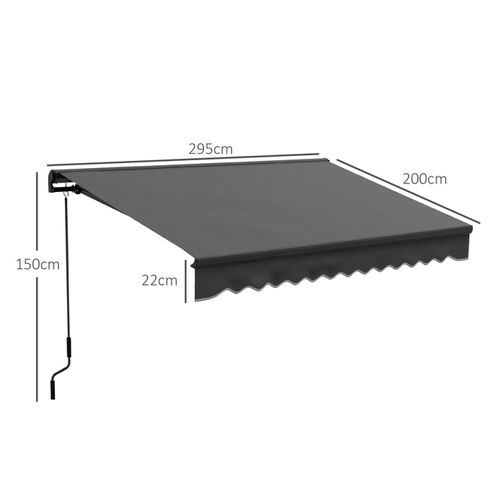 Aluminium Frame Electric Awning 3x2m - Retractable Sun Canopy for Patio and Window, Dark Grey - Outdoor Shade Solution for Homeowners