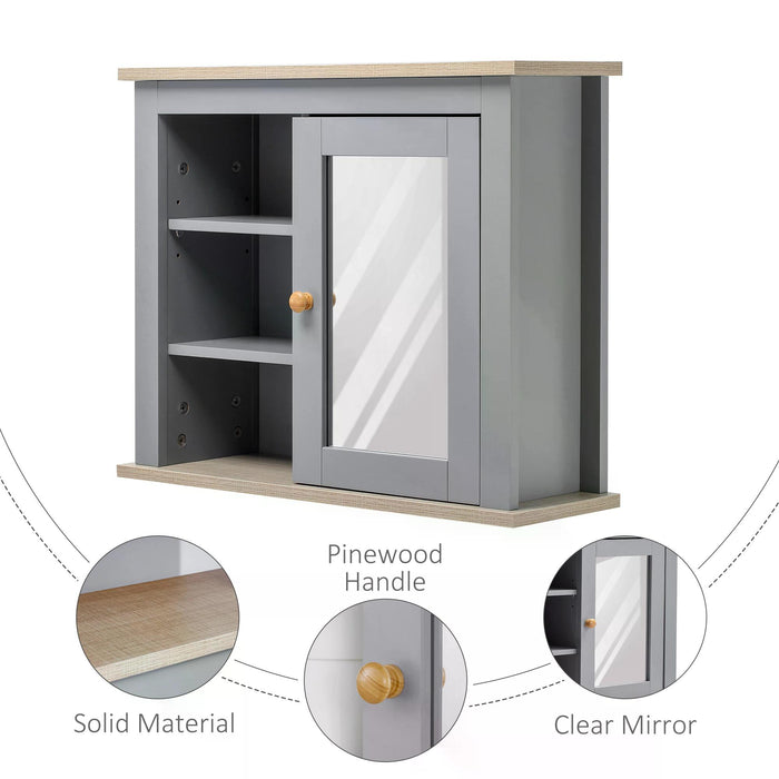 Bathroom Wall Mirror Cabinet with Door - Adjustable Shelving Storage Cupboard for Living Spaces, Grey - Ideal for Organizing Corridor & Room Essentials