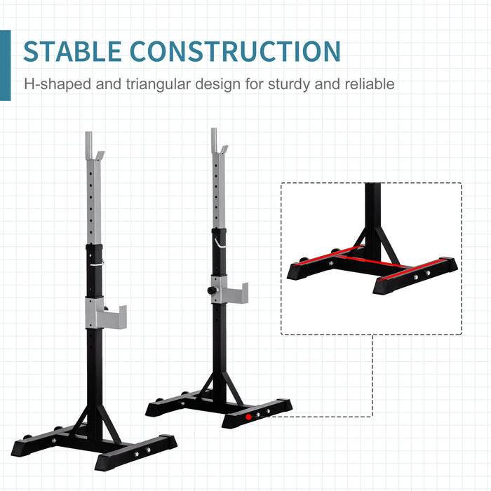 Adjustable Barbell Squat Rack (2 Pairs) - Portable Stand with Wheels for Weight Lifting and Bench Press - Ideal for Home Gym Fitness Enthusiasts