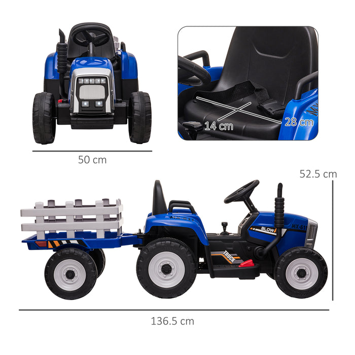 12V Electric Ride-On Tractor with Detachable Trailer - Battery Powered Kids Car with Remote & Music Startup Sound - Fun Outdoor Play Vehicle for Children