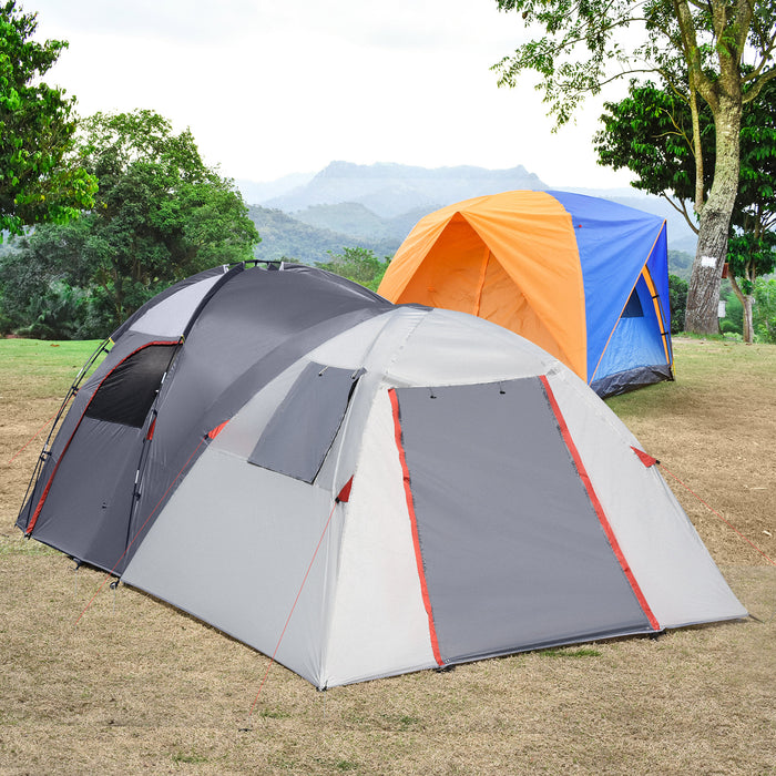 Outdoor Tunnel Tent for 4-5 People - Two-Room Camping Shelter with Sewn-In Floor & Portable Mat - Ideal for Fishing, Festivals & Hiking Adventures