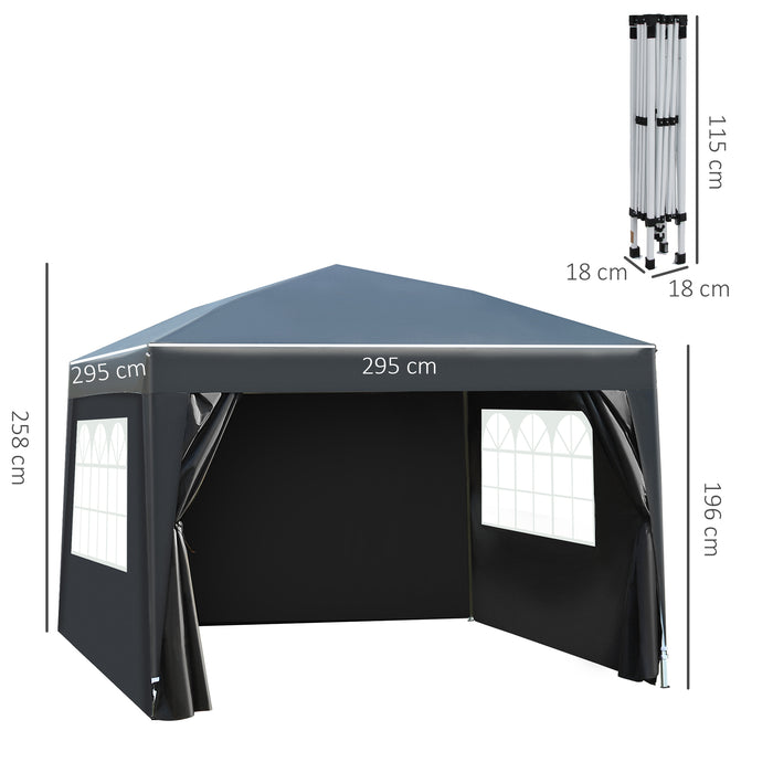 Pop-up Gazebo Marquee 3x3m - Water Resistant Black Event Shelter for Weddings & Parties - Includes Free Carry Bag for Easy Transport