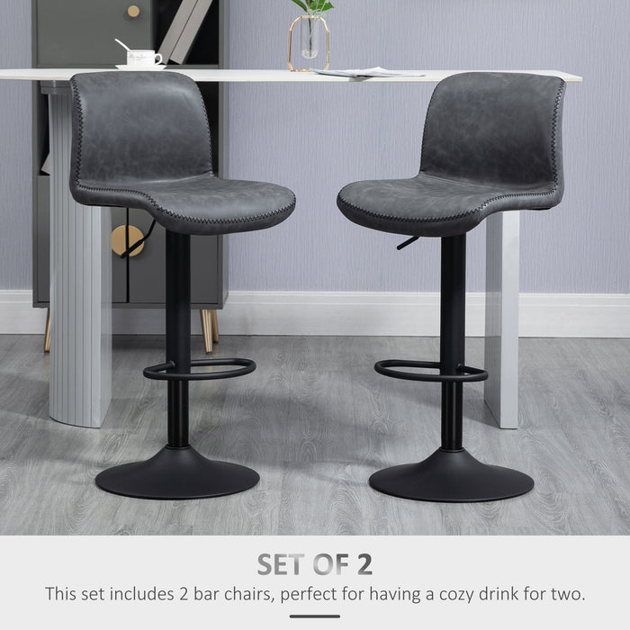 Adjustable Height Dark Grey Bar Stools - Set of 2 Swivel Chairs with Footrest for Kitchen & Home - Ideal for Breakfast Bars & Counter Seating