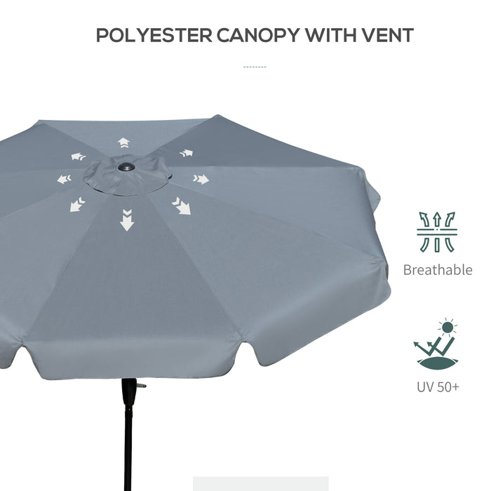 2.66m Charcoal Grey Patio Umbrella - Outdoor Garden Parasol with Sun Shade, 8 Sturdy Ribs & Decorative Ruffles - Ideal for Deck, Balcony & Poolside Relaxation
