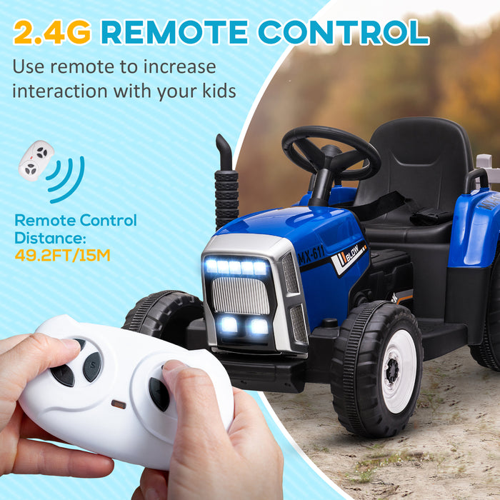 12V Electric Ride-On Tractor with Detachable Trailer - Battery Powered Kids Car with Remote & Music Startup Sound - Fun Outdoor Play Vehicle for Children