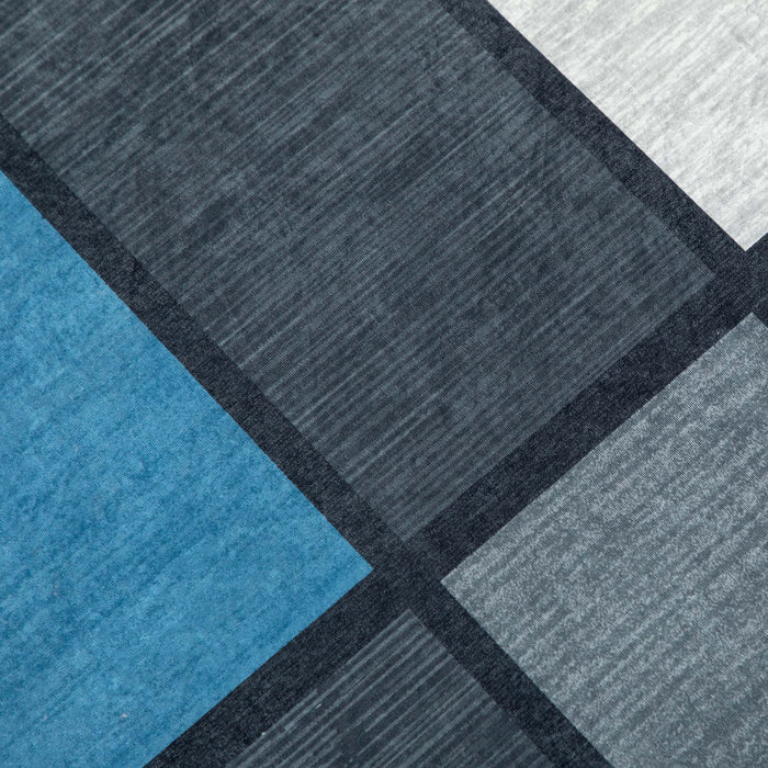 Modern Geometric Rug - 80x150 cm Blue and Grey Large Carpet for Living/Dining Room - Stylish Floor Covering for Home Decor