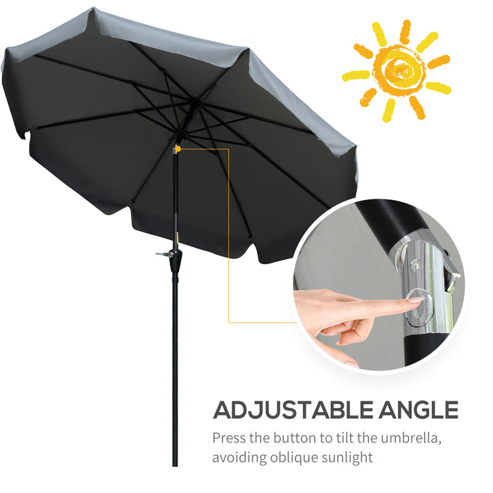 2.66m Charcoal Grey Patio Umbrella - Outdoor Garden Parasol with Sun Shade, 8 Sturdy Ribs & Decorative Ruffles - Ideal for Deck, Balcony & Poolside Relaxation