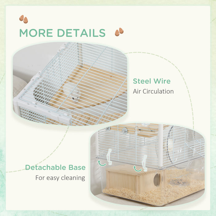 Wooden Gerbilarium with Accessories - Hamster and Gerbil Habitat with Exercise Wheel, Ramp, Food Bowl - Ideal for Small Rodent Pets, Earthy Aesthetics