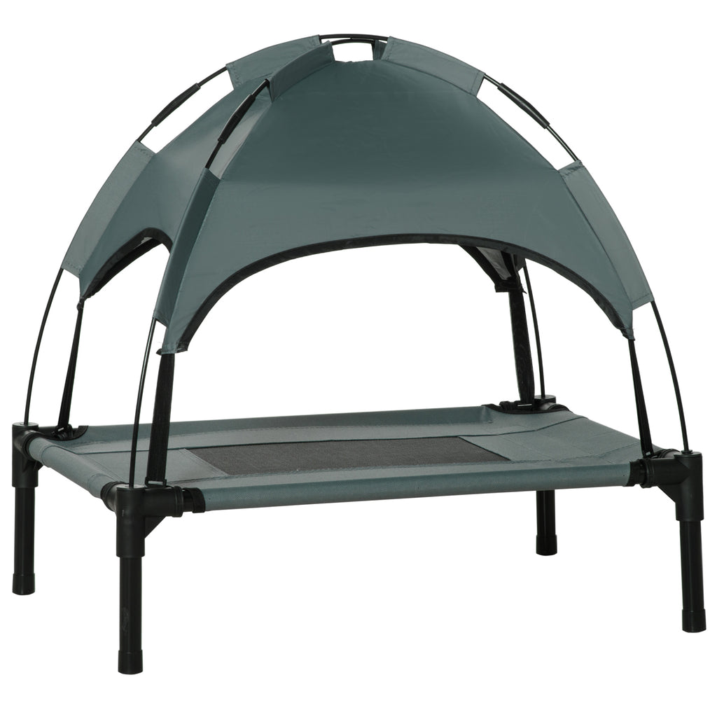 Breathable Mesh Elevated Pet Cot with UV Protection Canopy - Waterproof Raised Dog Bed for Small Dogs, Grey, 61x46x62cm - Ideal Outdoor Lounging Solution for Pets