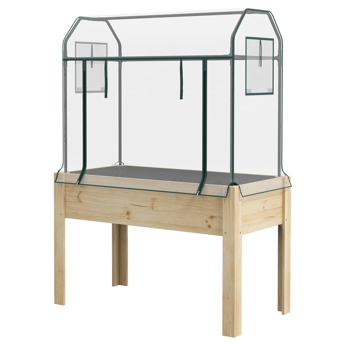 Wooden Planter Box with Greenhouse Cover - Elevated Raised Garden Bed with Bed Liner for Vegetables, Flowers, and Herbs - Ideal for Patio, Deck, or Yard Gardening