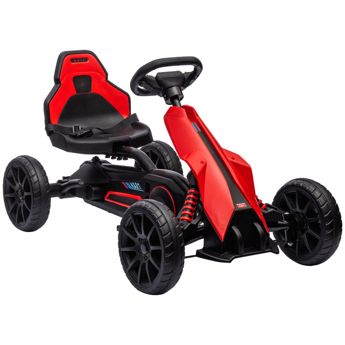 Kids Pedal Go Kart Racer - Adjustable Seat, EVA Tire Shock Absorption, Handbrake - Fun Riding Toy for Ages 3-8, Red