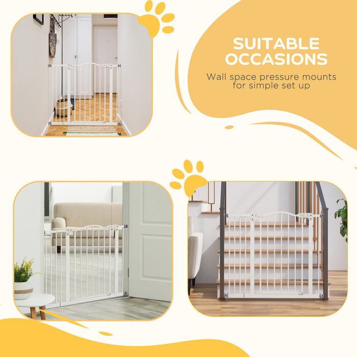Adjustable Metal Pet Safety Gate 74-94 cm - Auto-Close Door Feature, White Finish - Secure Barrier for Dogs & Cats in Home