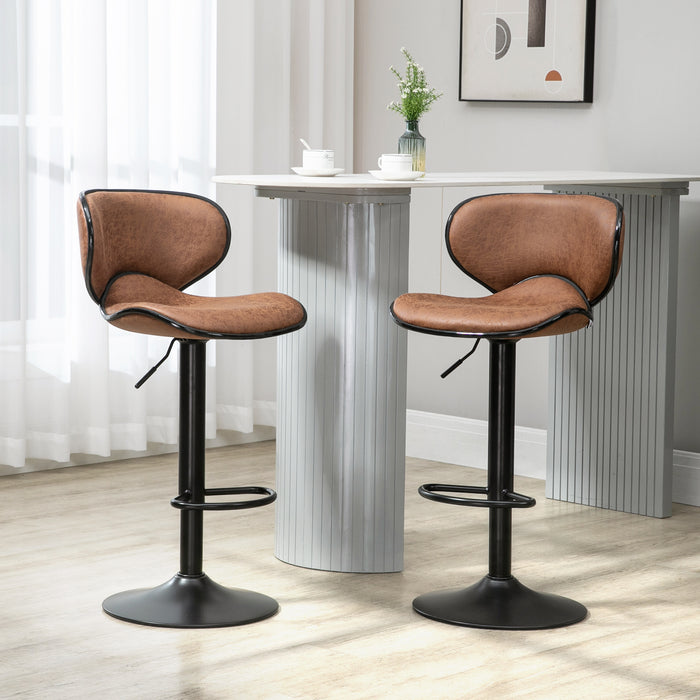 Microfiber Swivel Bar Stools - Adjustable Height Armless Chairs, Set of 2, Brown - Perfect for Kitchen Counter and Home Bar Seating