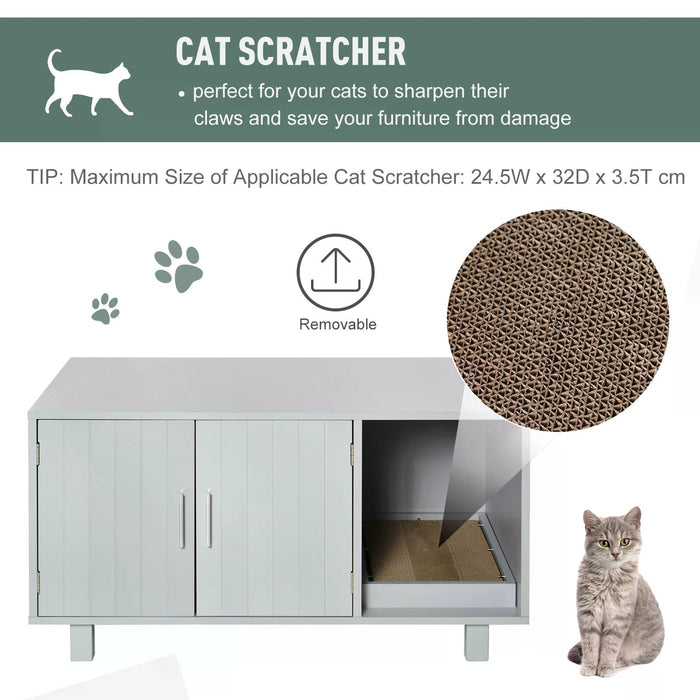Cat Litter Box Furniture - Wooden Enclosure with Scratch Pad & Magnetic Door - Nightstand Styled Pet House for Cat Privacy & Home Décor