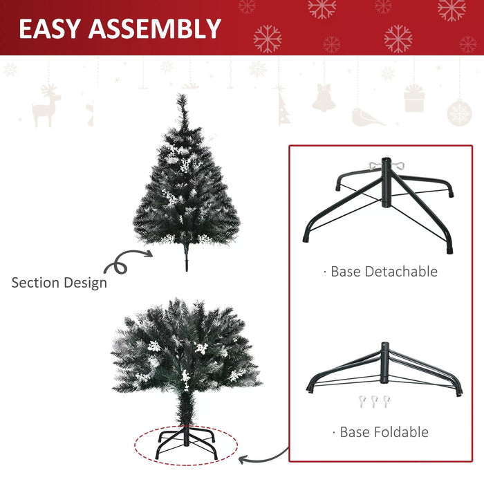 Artificial Snow-Dipped Pencil Christmas Tree - 4-Foot Holiday Decor with White Berries, Dark Green Hue, Foldable Base - Ideal Indoor Festive Home Adornment