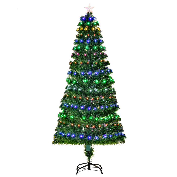 6ft Pre-Lit Fiber Optic Holiday Tree with Star Topper - LED Illuminated Christmas Tree, 220 Branches, Solid Metal Stand - Festive Decor for Home and Office