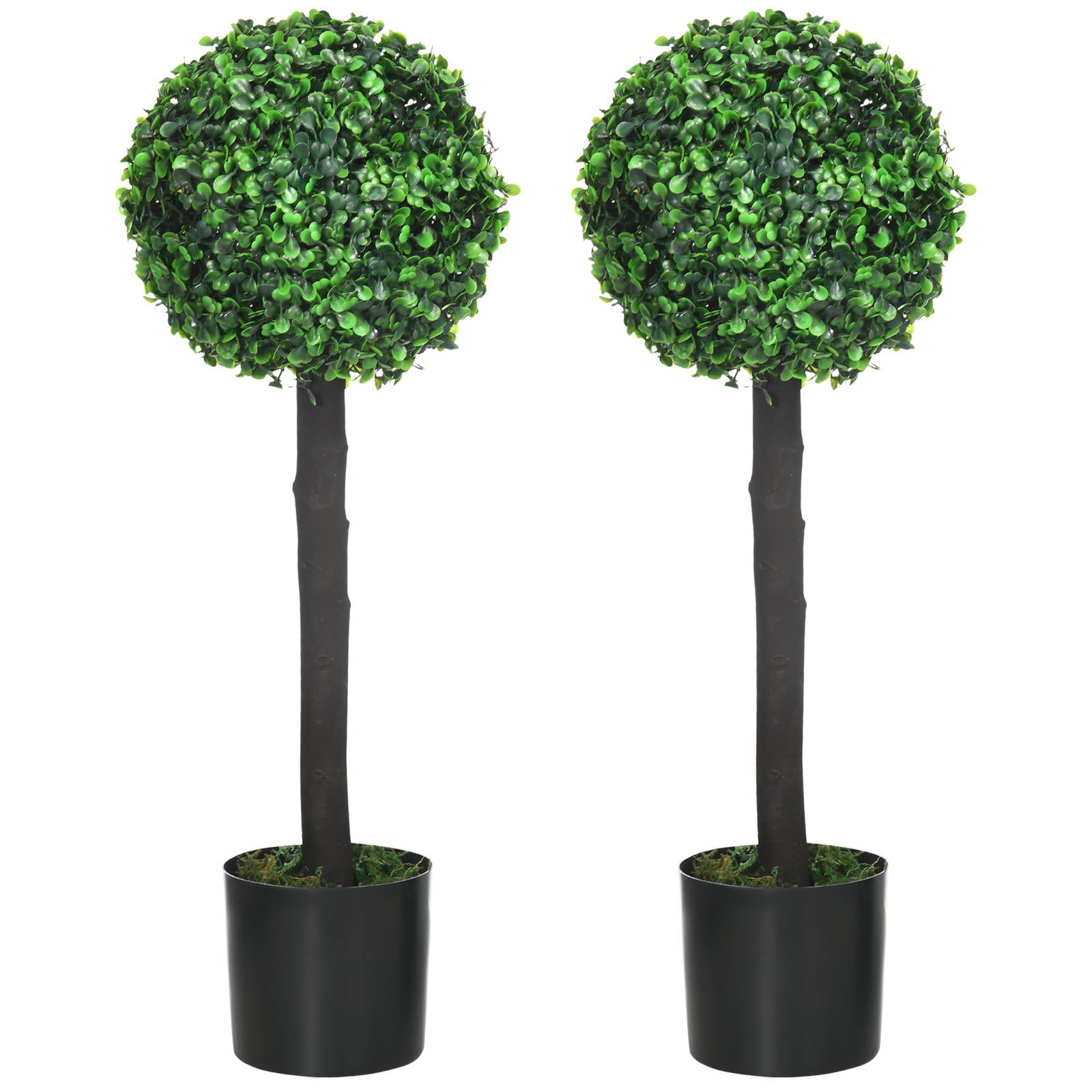 Boxwood Ball Artificial Tree Duo - Lifelike Faux Topiary Plants in Pots for Indoor/Outdoor Décor, 20x20x60cm - Elegant Home & Garden Greenery Enhancements