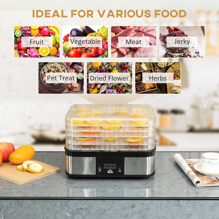 245W Stainless Steel 5-Tier Food Dehydrator - Adjustable Temperature, Timer, LCD Display for Efficient Drying - Ideal for Preserving Fruits, Creating Healthy Snacks