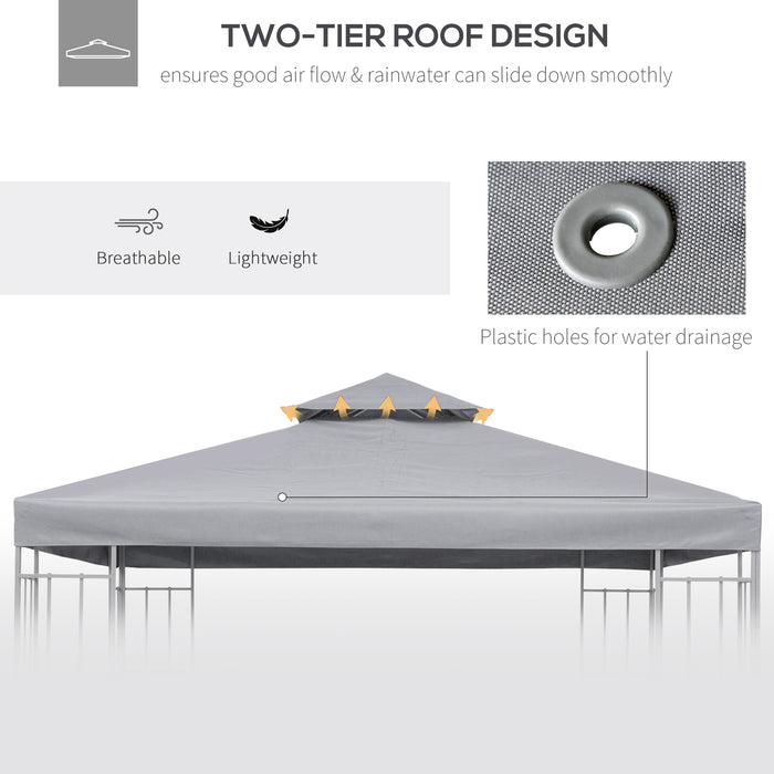 Gazebo Replacement Canopy - 3x3m Light Grey Roof Cover, Water Resistant - Ideal for Outdoor Shelter and Garden Events