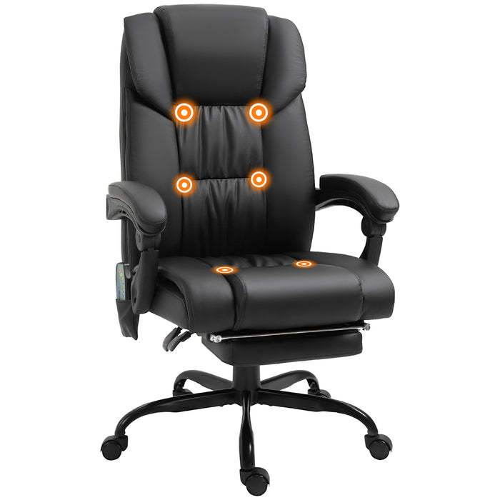 PU Leather 6-Point Massage Racing Chair - Electric Recliner with Adjustable Height and Angle, 5 Wheels, Footrest - Comfortable Home Office Seating Solution