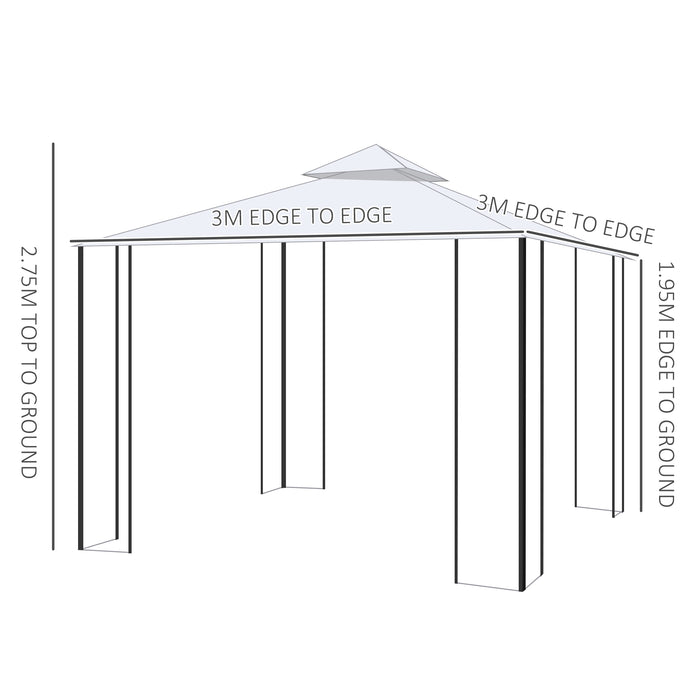 300x300cm Double-Tiered Garden Gazebo - Beige Outdoor Canopy with Sun Shade, Patio Event Shelter, and Mesh Curtains - Ideal for Backyard Parties and Gatherings