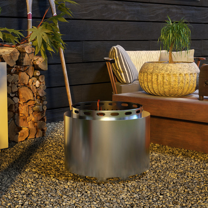 Portable Wood Burning Firepit - 48.5cm Stainless Steel Smokeless Design with Poker - Ideal for Garden Camping and Bonfire Parties
