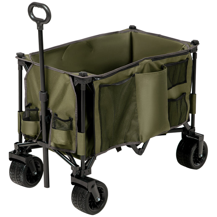 Folding Outdoor Utility Wagon with Wheels - Collapsible Garden & Camping Cart, Durable Steel Frame with Oxford Fabric - Ideal for Yard Work and Outdoor Adventures, Green