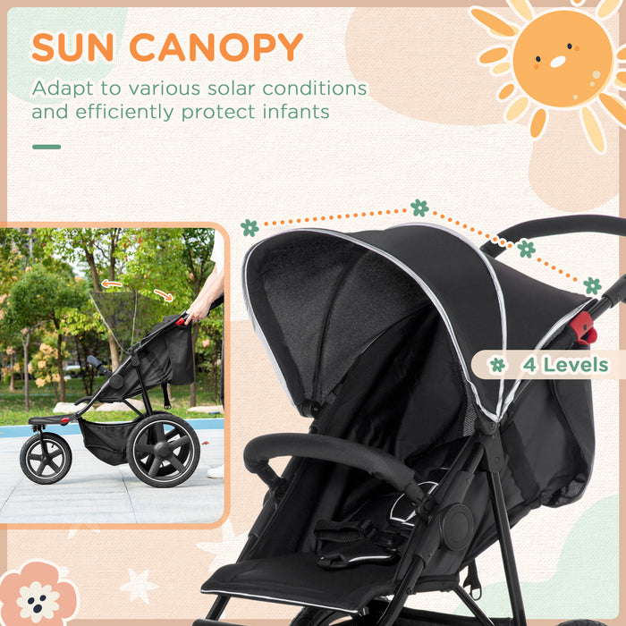 Lightweight Foldable Running Baby Stroller - Three-Wheeler with Adjustable Reclining Seat and Sun Canopy - Easy Maneuverability for Active Parents