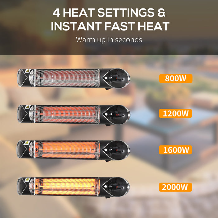 2000W Infrared Patio Heater - Wall Mounted Carbon Fiber Outdoor Heating with Remote, 4 Settings & Timer - Cozy Warmth for Chilly Evenings