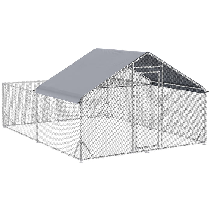 Outdoor Galvanized Hen House - Spacious Walk-In Chicken Run with UV-Resistant Cover - Ideal for Poultry, Ducks, Rabbits in Backyards, 4 x 3 x 2 m