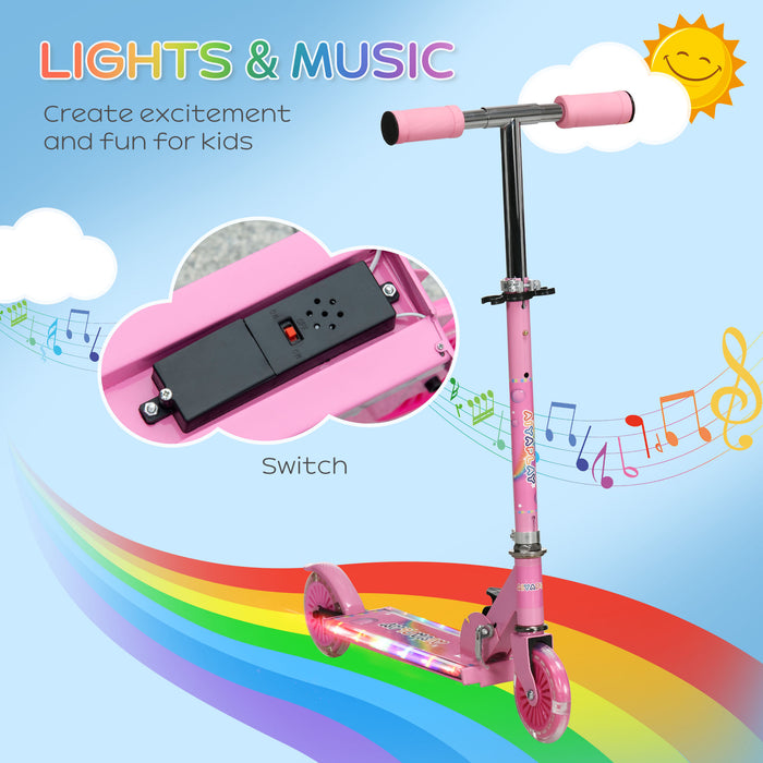 Kids Light-Up Scooter with Music - Adjustable Height, Foldable Frame, LED Wheels - Perfect for Ages 3 to 7, Pink Design