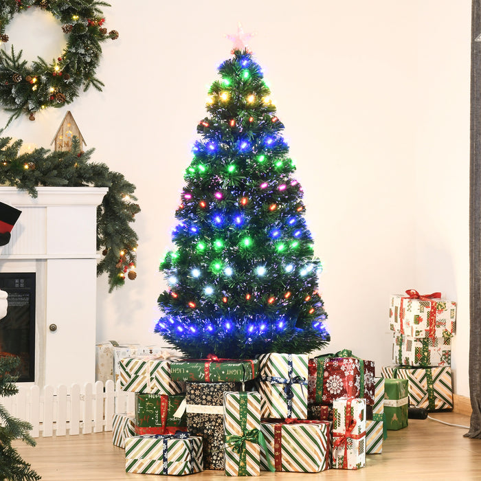 Pre-Lit Fiber Optic 5ft Christmas Tree with Star Topper - 170 Branch Tips, Metal Stand, Multi-Color LED Lights - Festive Home Holiday Decor