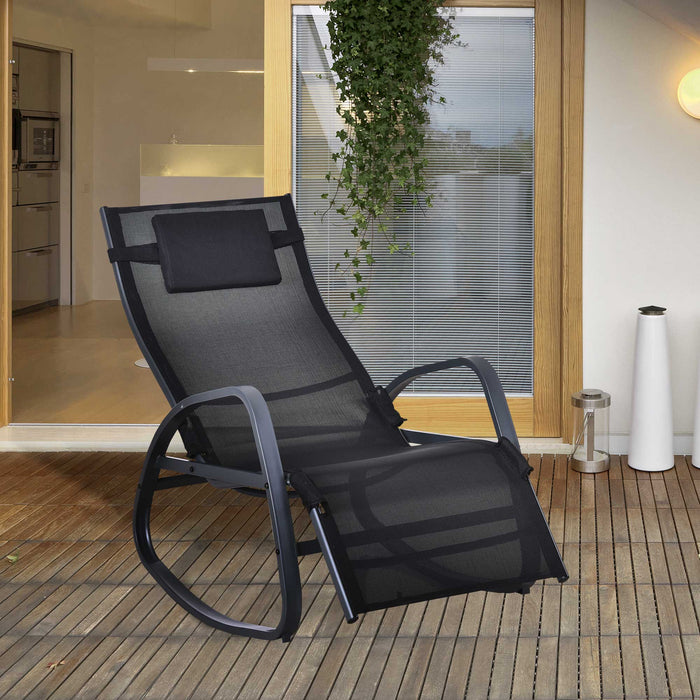 Zero Gravity Rocker Patio Chair - Adjustable Reclining Outdoor Lounger with Pillow and Footrest, Texteline Fabric - Perfect for Garden Relaxation and Comfort