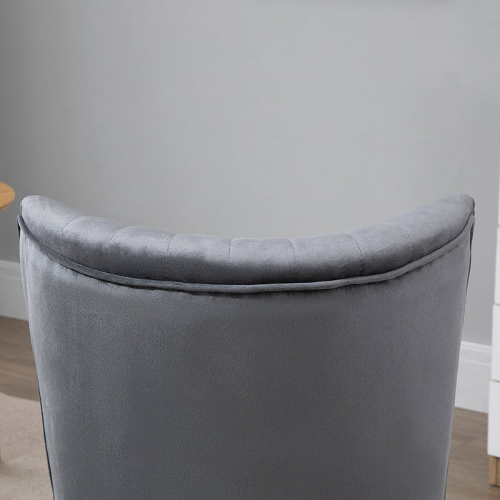 Velvet Tub Accent Chair Set of 2 - Plush Curved Back Occasional Seats with Wooden Frame Legs - Stylish Home Seating Solution in Grey