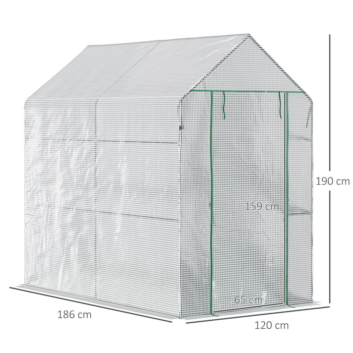 Polytunnel Steeple Grow House - Walk-in Garden Greenhouse with Shelves, 186x120x190 cm - Ideal for Plant Protection & Extended Growing Season