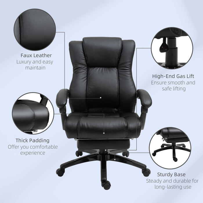 Ergonomic High-Back Executive Chair - Swivel Recliner Office Chair with PU Leather, Footrest & Wheels - Adjustable Height & Comfort for Home Office Use