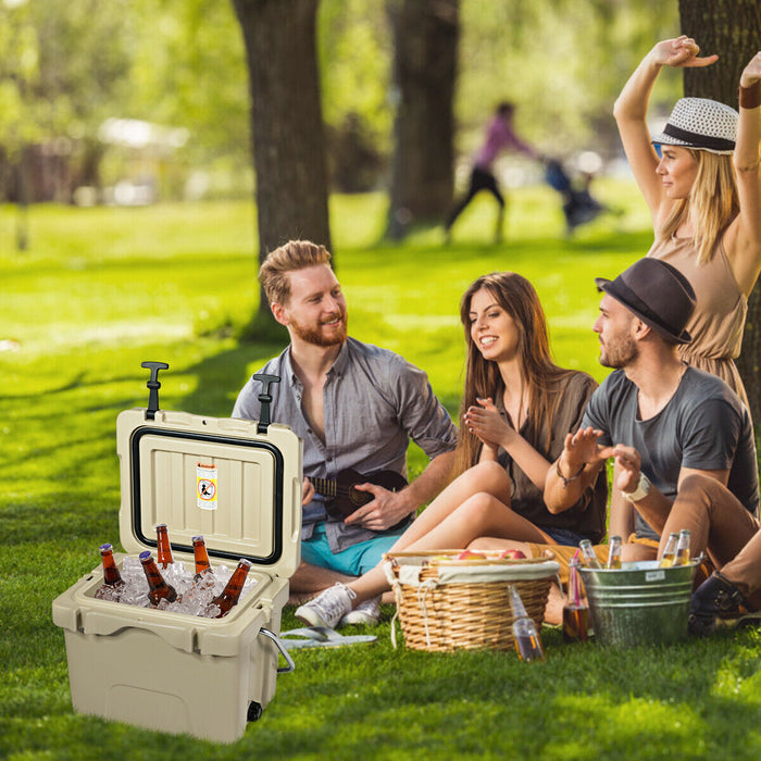 Heavy-Duty Outdoor Ice Cooler - Portable Chest with Built-In Cup Holders, Ideal for Camping and Travel - Functional Outdoor Essentials for Adventure Seekers