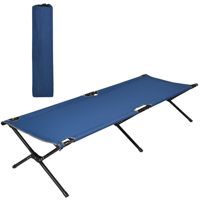 TravelEase - Blue Portable Folding Camping Cot with Carrying Bag - Ideal for Outdoor Travel and Hiking Adventures