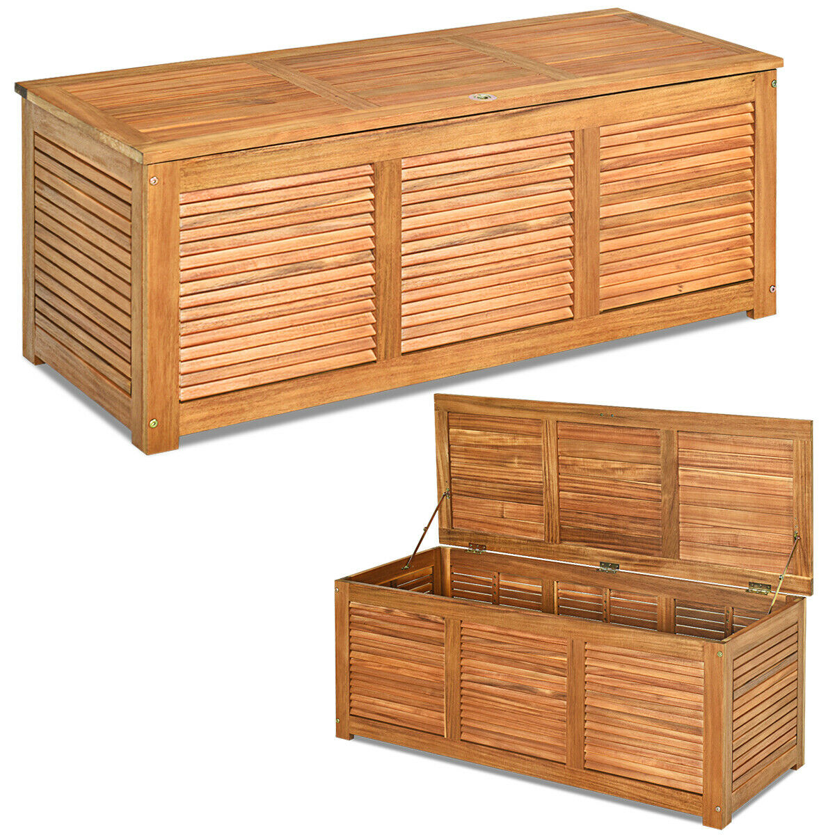 Acacia Wood Storage Box 180L - Deck Storage with Flexible Hinges and Convenient Handle - Ideal for Outdoor Storage Solutions