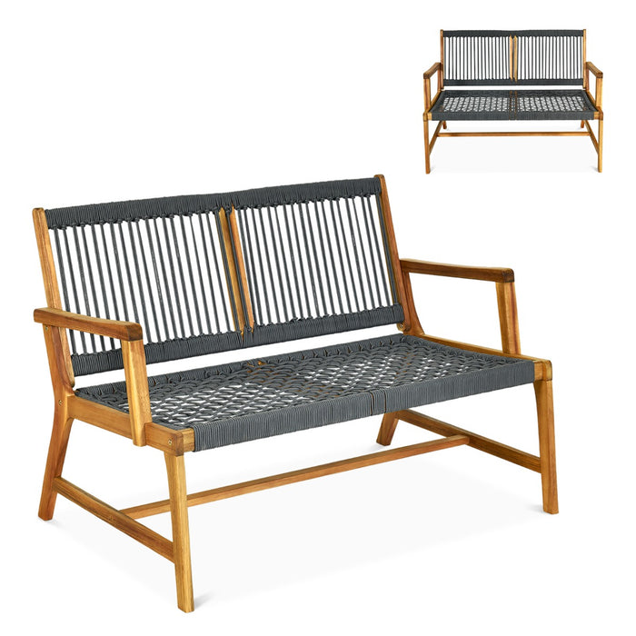 Acacia Wood Bench - Grey Patio Chair, Outdoor Furniture - Ideal for Garden Seating
