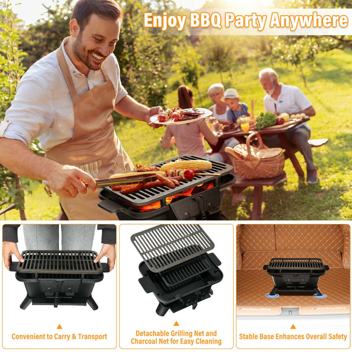 Grill Master - Portable Charcoal Grill with Double-sided Net - Ideal for Outdoor Cooking Enthusiasts