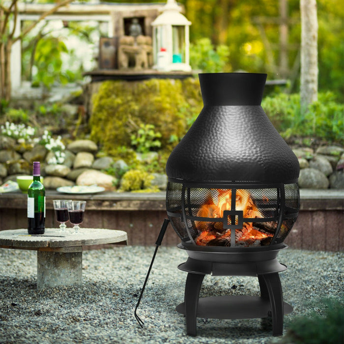 Outdoor Heated - Patio Fire Pit with Coal Burning & 2-Piece Log Grate - Ideal for Outdoor Gatherings and Cold Winter Nights