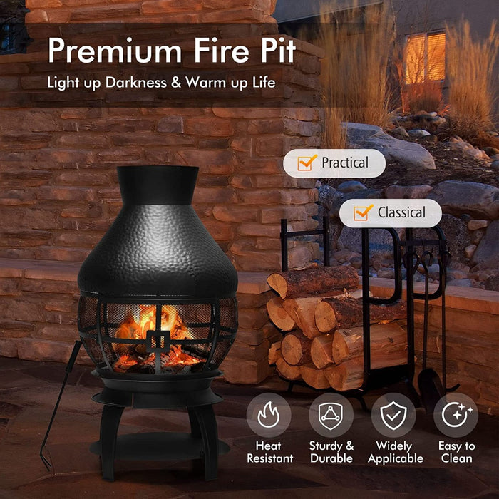 Outdoor Heated - Patio Fire Pit with Coal Burning & 2-Piece Log Grate - Ideal for Outdoor Gatherings and Cold Winter Nights
