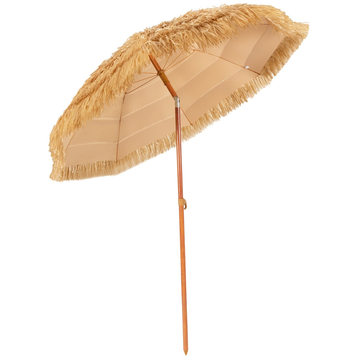 Portable Thatched Umbrella - 1.8m Tiki Beach Design with Adjustable Tilt Feature - Ideal Sunshade Solution for Beachgoers & Outdoor Enthusiasts